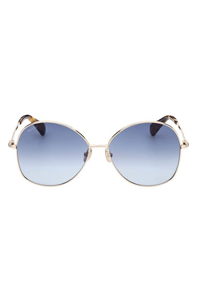 Max Mara 60mm Gradient Round Sunglasses In Pale Gold/ Blue Tortiose /blue