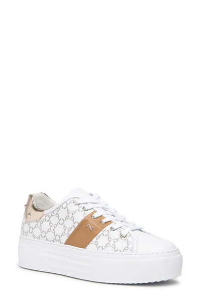 Nerogiardini Logo Print Platform Trainer In White / Caramel