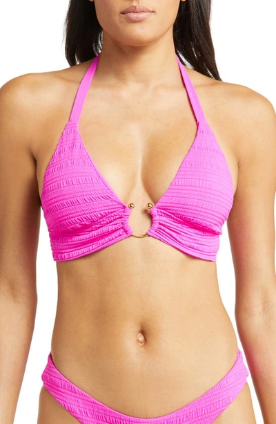 Becca Coast Ring Halter Neck Bikini Top In Pink Flambe