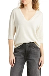 Treasure & Bond V-neck Short Sleeve Sweater In Beige Oatmeal Medium Heather