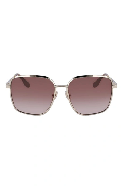 Victoria Beckham 59mm Rectangular Sunglasses In Gold/ Brown