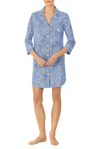 Lauren Ralph Lauren Cotton Jersey Sleep Shirt In Blue Pais