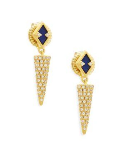 Freida Rothman Indigo Armour Crystal, Lapis And Sterling Silver Drop Earrings In Gold