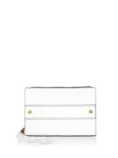 Milly Astor Tassel Pebble Leather Clutch In White
