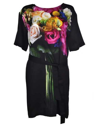 Moschino Floral Print Dress In Black - Multicolor