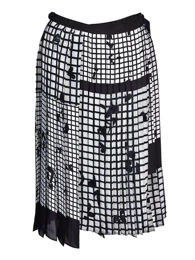 Sacai Geometric Pattern Skirt In White-black