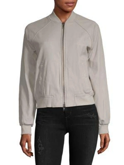 Vince Leather Bomber Jacket In Dove