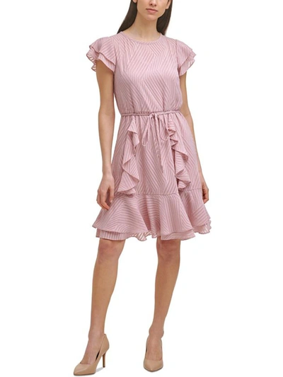 Karl Lagerfeld Womens Ruffled Textured Midi Dress In Pink