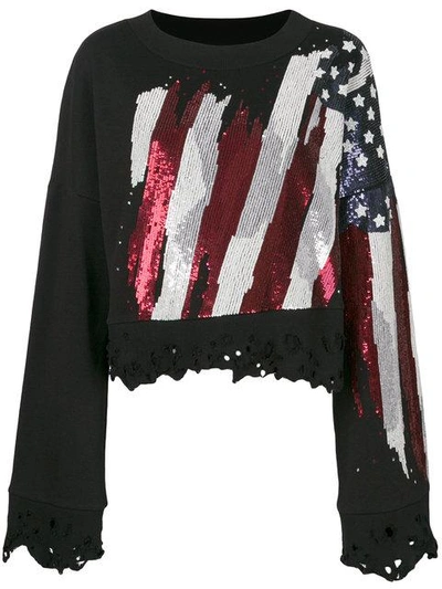 Amen Distressed Flag Embellished Sweatshirt In Black