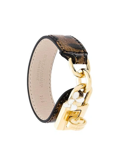 Dolce & Gabbana Leopard Print Lock Bracelet In Brown