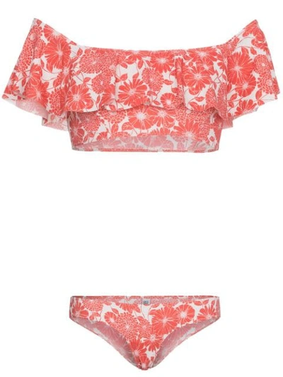 Lisa Marie Fernandez Red And White Leandra Floral Bikini