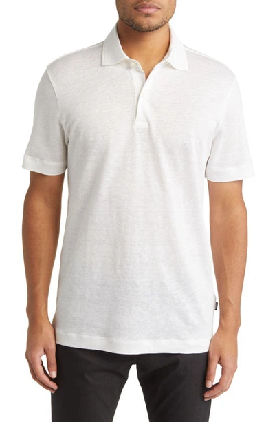 Hugo Boss Regular-fit Polo Shirt In Two-tone Linen In White
