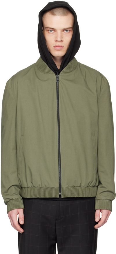 Hugo Bomber-style Slim-fit Jacket In Stretch Cotton In Khaki