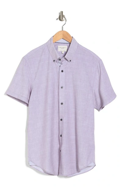 Construct Slim Fit Short Sleeve Button-down Shirt In Grey Chambray