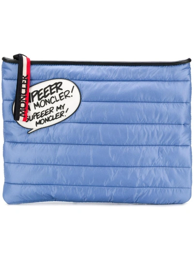 Moncler Speech Bubble Quilted Clutch In 70c Azzurro
