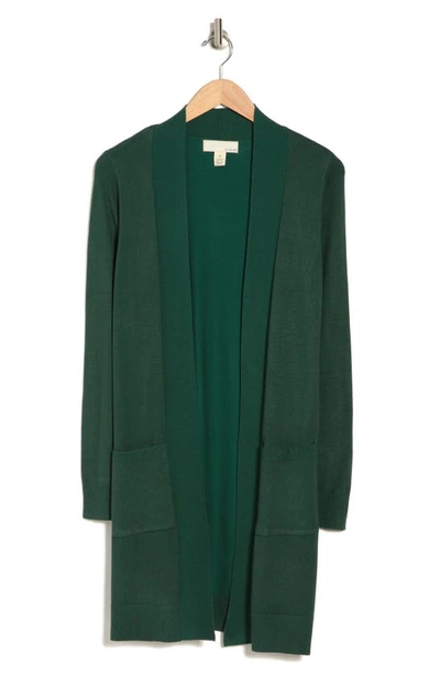 By Design Hudson Mid Thigh Lightweight Cardigan In Hunter Green