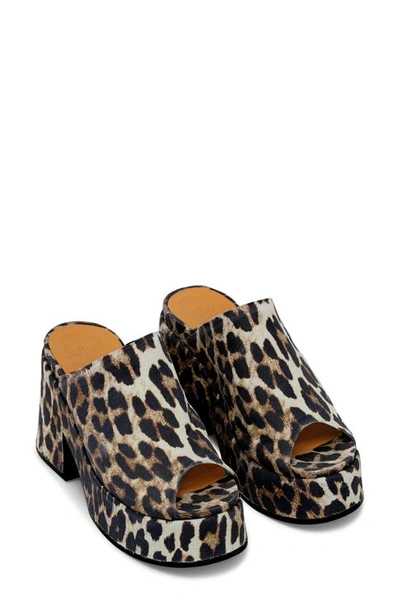 Ganni Retro Platform Sandal In Leopard