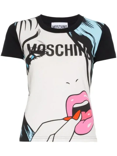 Moschino Eyes Slim Fit Logo Print Jersey T-shirt In Black