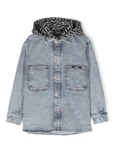 Versace Kids' Boys Blue Hooded Denim Shacket