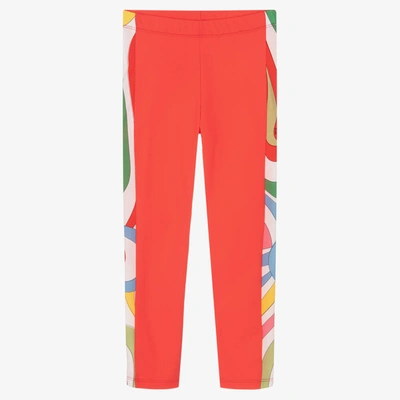 Emilio Pucci Kids' Girls Red Marmo Print Trim Leggings