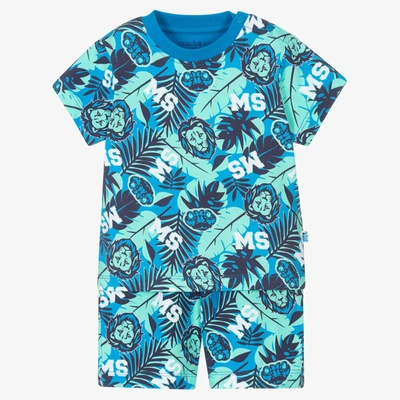 Mitch & Son Babies' Boys Blue & Green Jungle Logo Shorts Set