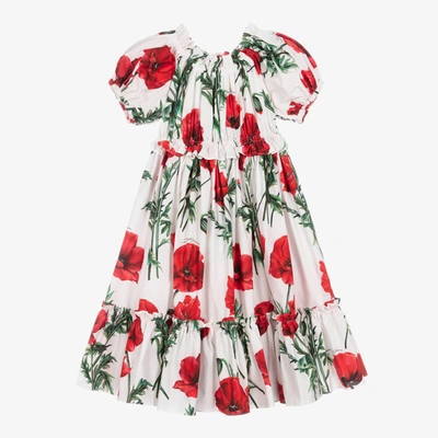 Dolce & Gabbana Babies' Girls White Poplin Poppy Dress