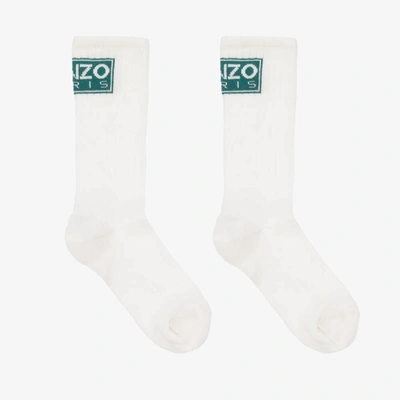 Kenzo Babies' Ivory Cotton Logo Socks