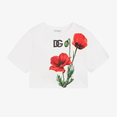 Dolce & Gabbana Babies' Girls White Cropped Poppy T-shirt In Bianco