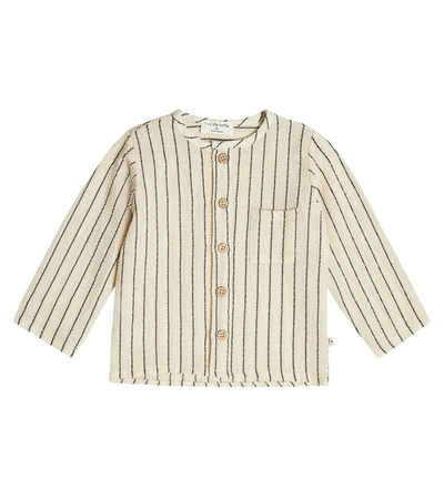 1+ In The Family 1 + In The Family Ivory & Blue Striped Collarless Shirt In Blue-notte