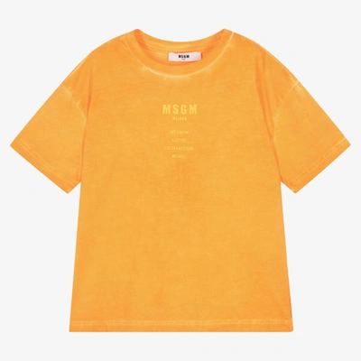 Msgm Babies' Boys Orange Cotton Logo T-shirt