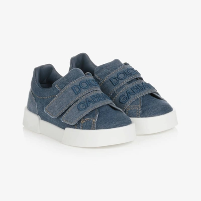 Dolce & Gabbana Babies' Blue Denim Logo Sneakers