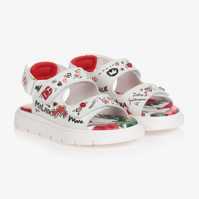 Dolce & Gabbana Babies' Girls White Leather Poppy Sandals