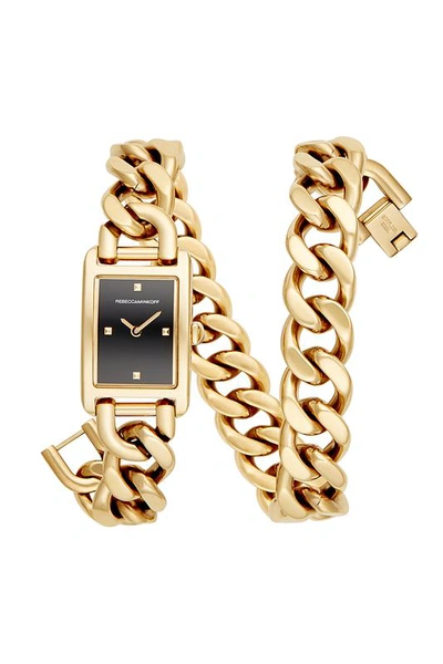 Rebecca Minkoff Moment Gold Tone Chain Bracelet Watch, 19x30mm In Black
