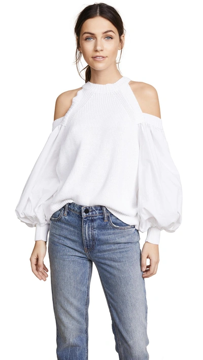 Free People Catch-a-glimpse Cold-shoulder Sweater In White