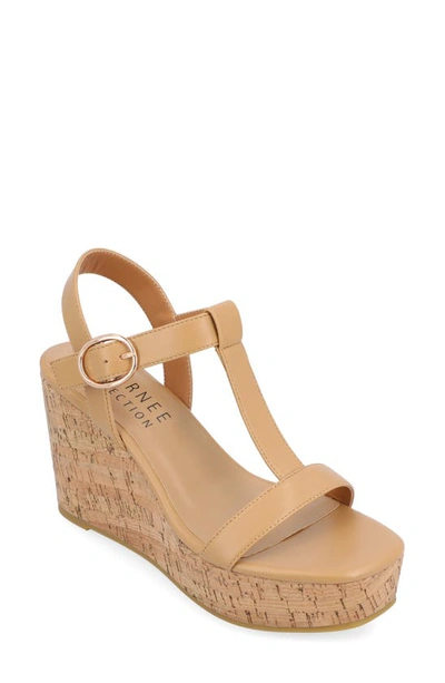 Journee Collection Matildaa Tru Comfort T-strap Platform Wedge Sandal In Tan