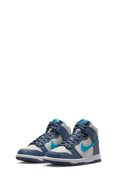 Nike Kids' Dunk Hi Basketball Shoe In Light Bone / Blue Lightning
