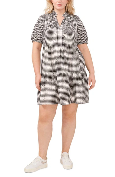 Cece Gingham Tiered Babydoll Dress In Rich Black