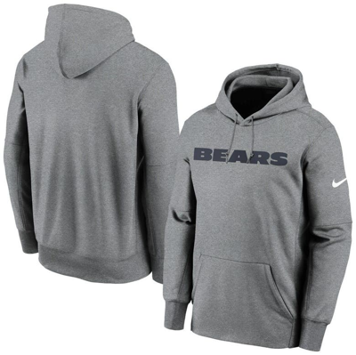 Nike Heathered Charcoal Chicago Bears Wordmark Therma Performance Pullover Hoodie In Heather Charcoal
