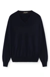 Loro Piana Scollo V-neck Baby Cashmere Sweater In Blue Navy