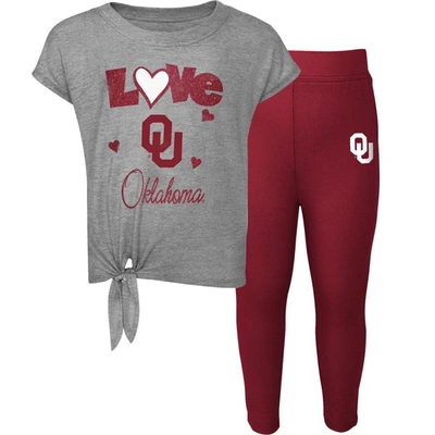 Outerstuff Kids' Preschool & Toddler Heathered Gray/crimson Oklahoma Sooners Forever Love T-shirt & Leggings Set
