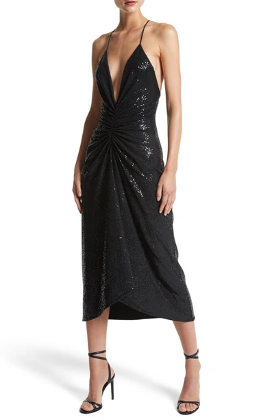 Michael Kors Sequin Plunge Neck Cocktail Dress In Black | ModeSens