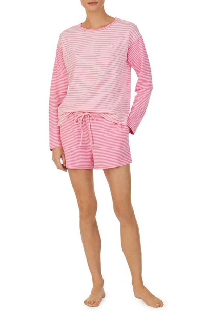 Lauren Ralph Lauren Long Sleeve Boxer Cotton Blend Pyjamas In Pink Stp