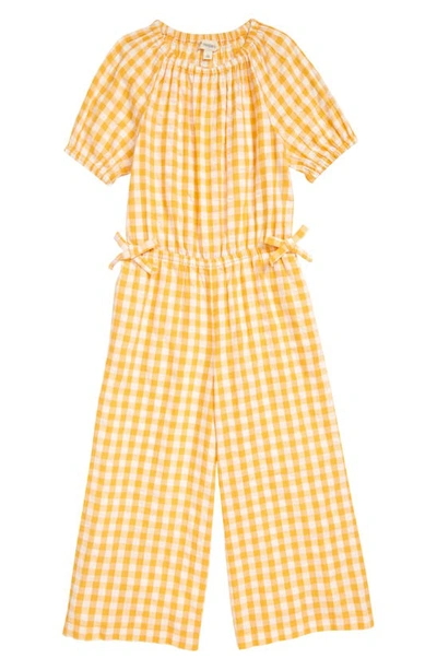 Tucker Tate Kids' Gingham Puff Sleeve Romper In Yellow Agate
