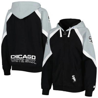 Starter Women's  Black, Silver Chicago White Sox Hail Mary Full-zip Hoodie In Black,silver