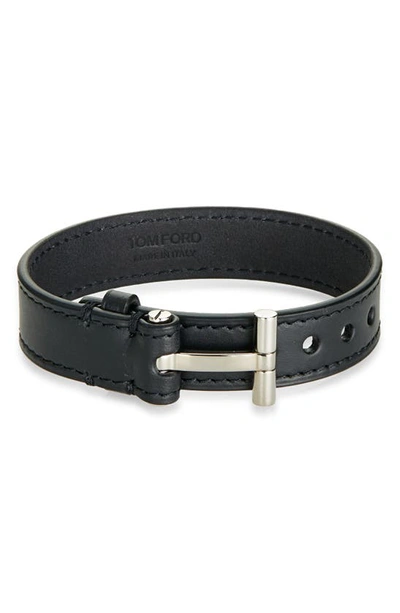 Tom Ford Hollywood Leather Bracelet In Black / Silver