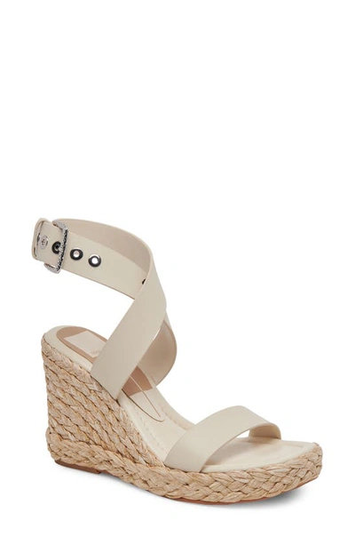 Dolce Vita Aldona Ankle Wrap Wedge Sandal In Ivory Leather