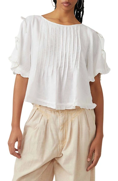 Free People Lillia Pintuck Crop Linen Blend Top In White