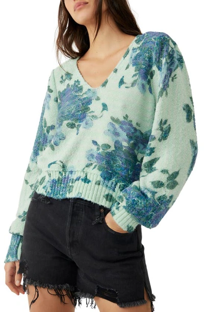 Free People Bed Of Roses V-neck Sweater In Pastel Green Combo