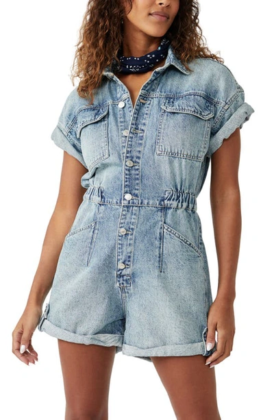 Free People Marci Cotton Denim Romper In Blue