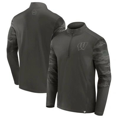 Fanatics Branded Black Wisconsin Badgers Oht Military Appreciation Guardian Quarter-zip Top In Charcoal